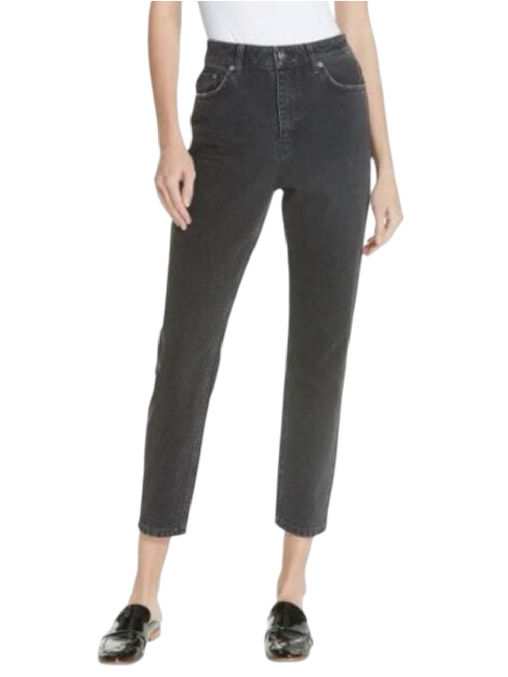 Free People We The Free High Waist Mom Jean size 28 in Black Salt Wash OB817397